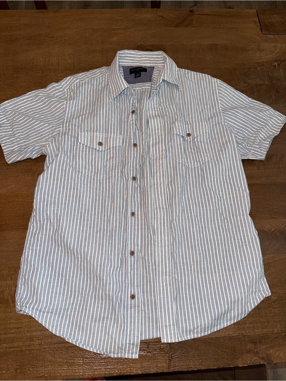 Banana Republic Men's Short-Sleeve Striped Button-Down - White & Light Blue